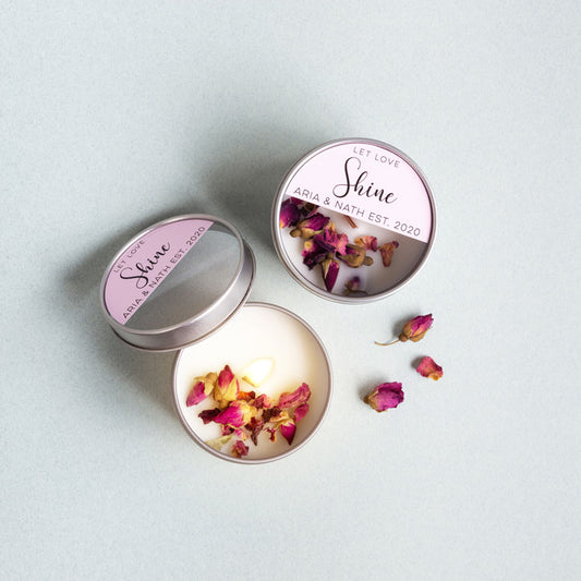 Event Gift - Soy candle with rose petals - Custom Favours